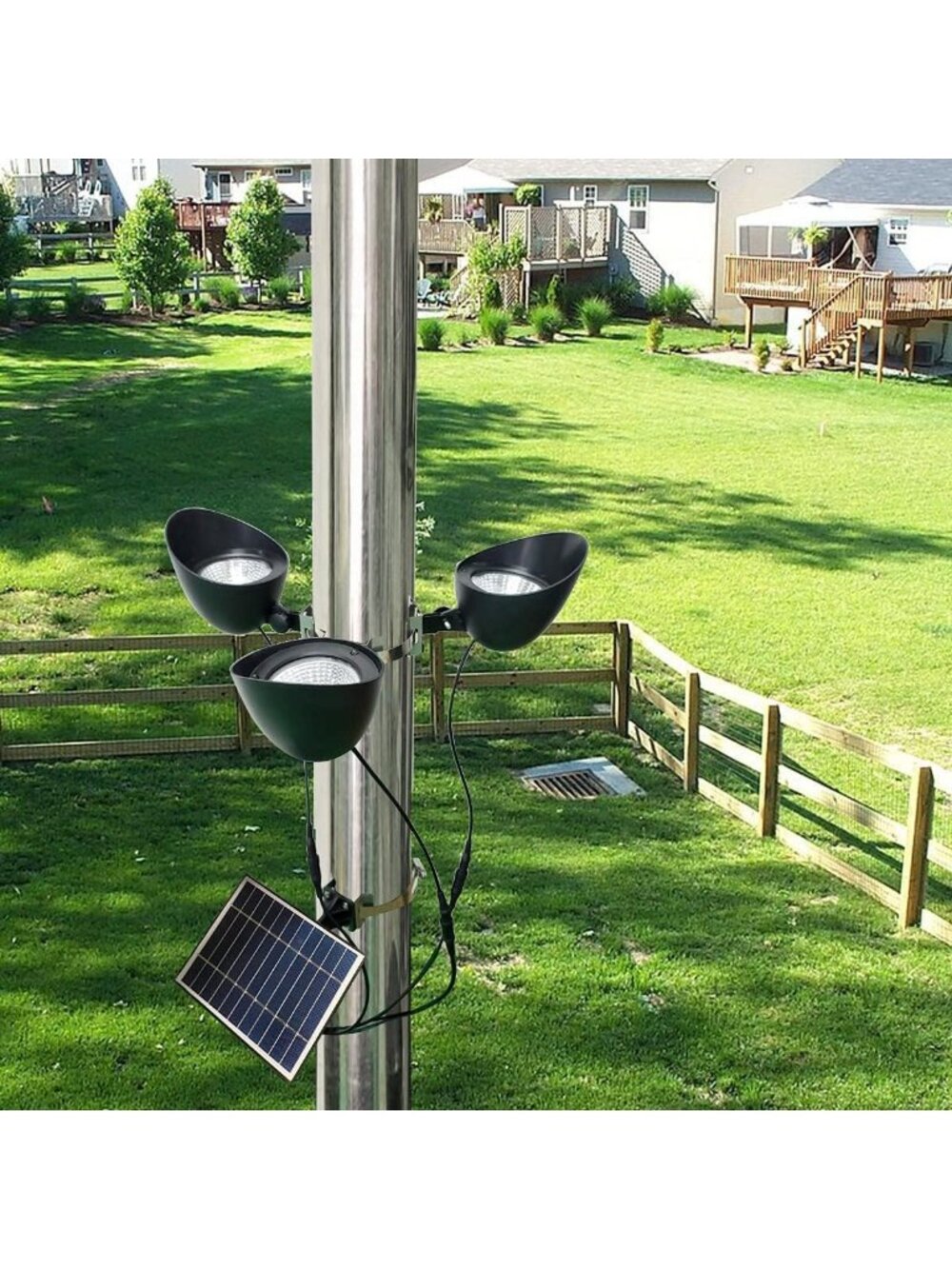Outdoor Solar Flag Pole Light with 3 Bright LEDs, Adjustable Clamps for 2-6